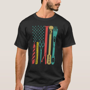 Barbershop hair Style Hairdresser US flag Barber H T-shirt