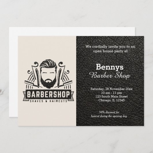 Barbershop leder open dag kaart (Voorkant / Achterkant)
