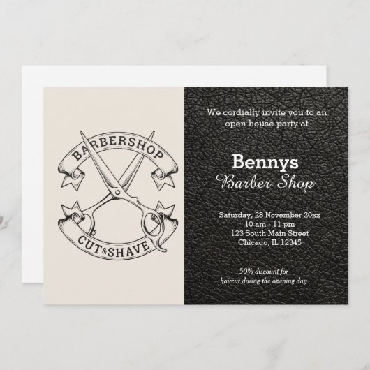 Barbershop leder open dag kaart (Voorkant / Achterkant)