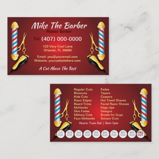 Barbershop Loyalty Kaart (Barberpool en clippers) Visitekaartje (Voorkant / Achterkant)