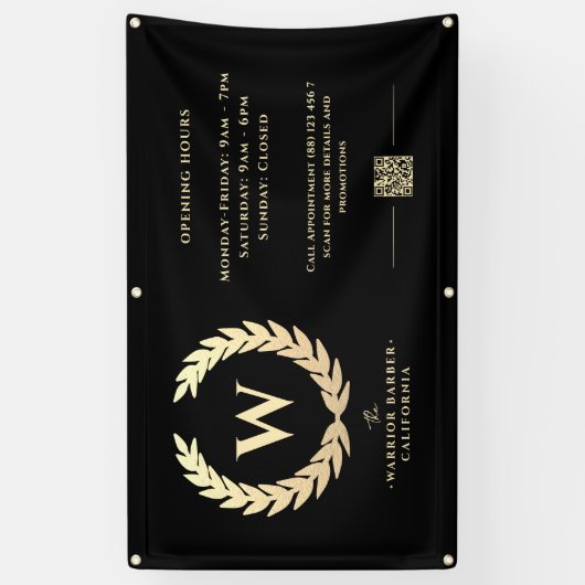 Barbershop moderne Heures d'ouverture Bannière or  (Vertical)