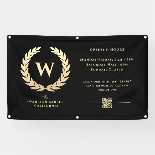 Barbershop moderne Heures d'ouverture Bannière or (Horizontal)