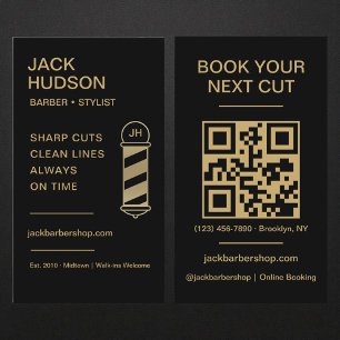 Barbershop QR-code zwart goud kapsel Visitekaartje