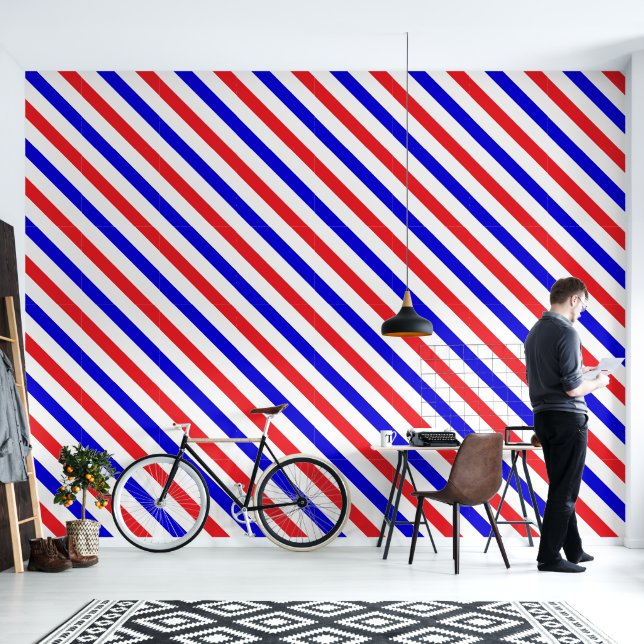 Barbershop Rood, Wit en Blauw Streep Pool Behang (Woonkamer)