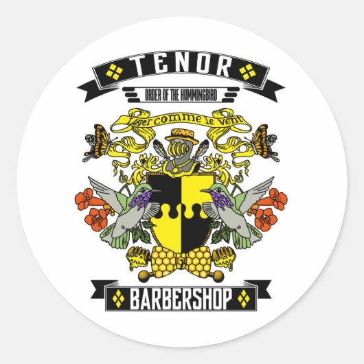 Barbershop Tenor Coat of Arms Ronde Sticker (Voorkant)
