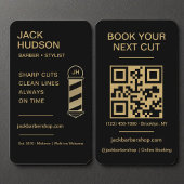 Barbershop Zwart Goud Barber Haircut QR Code Visitekaartje