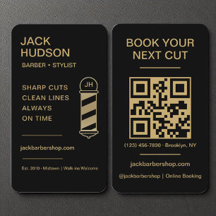 Barbershop Zwart Goud Barber Haircut QR Code Visitekaartje