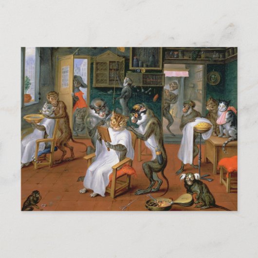 Barberwinkel met apen en katten briefkaart (Voorkant)