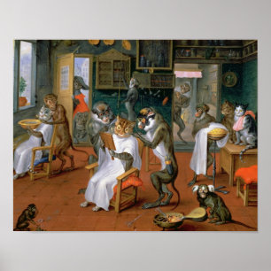 Barberwinkel met apen en katten poster