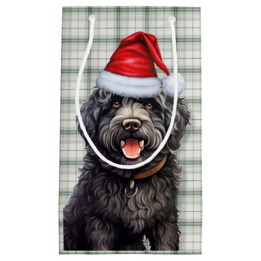 Barbet Dog Holiday Green Plaid Kerstmis Klein Cadeauzakje (Voorkant)