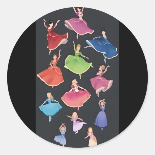 Barbie 12 dansen prinsessen ronde sticker (Voorkant)