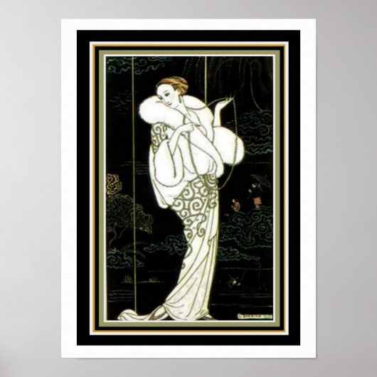 Barbier "White Fur" Art Deco Mode 12 x 16 Poster (Voorkant)
