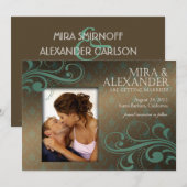 Barbizon Damask Scroll - marron|teal Faire-part de (Devant / Derrière)