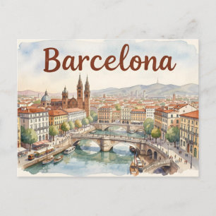 Barcelona aquarel kunst briefkaart