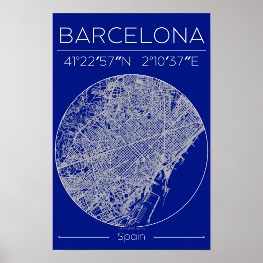 Barcelona Blueprint City Map Poster – Minimal Wall (Voorkant)