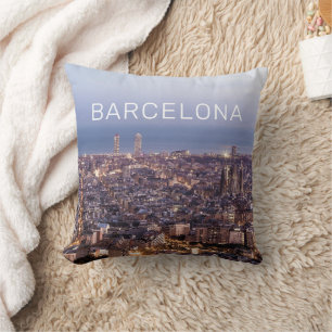Barcelona Catalonia Sunset Skyline Spanje Cityscap Kussen
