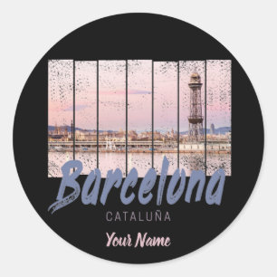 Barcelona Catalonia sunset Skyline Spanje vintage Ronde Sticker
