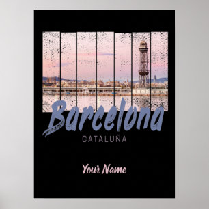 Barcelona Catalonië zonsondergang Silhouette Spanj Poster