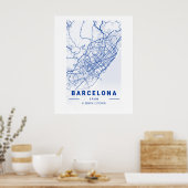 Barcelona City Map Blue Poster (Keuken)