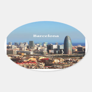 Barcelona-cityscape Ovale Sticker