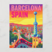 Barcelona Gaudi Sunset Retro Briefkaart (Voorkant)