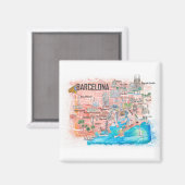 Barcelona geïllustreerd reisschema met wegen magneet (Voorkant / Achterkant)