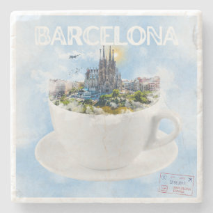 Barcelona in een theekop – Sagrada Familia Skyline Stenen Onderzetter