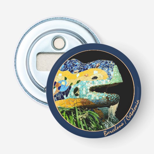 Barcelona Lizard, Kunst, Park Guell, Catalonië Button Flesopener (Voorkant)