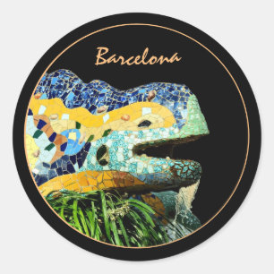 Barcelona Lizard & Park Guell, Catalonië, Gaudi C Ronde Sticker