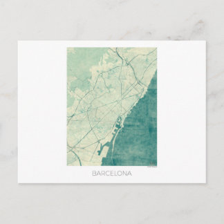 Barcelona Map Blue Waterverf Briefkaart