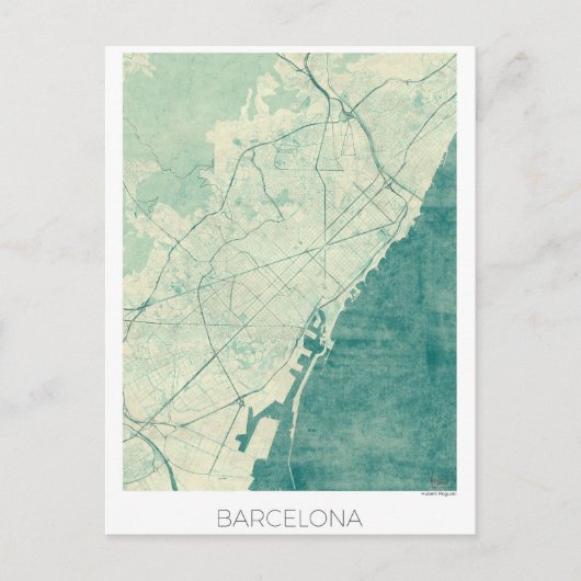 Barcelona Map Blue  Waterverf Briefkaart (Voorkant)