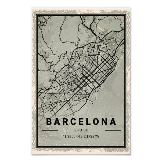 Barcelona map print poster canvas | spain (Devant)