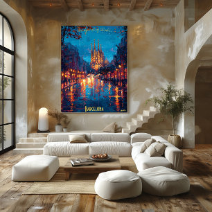 Barcelona Nachten - Sagrada Familia Reflecties Poster