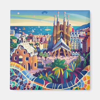 Barcelona, Park Guell, Sagrada Familia, Souvenir Magneet