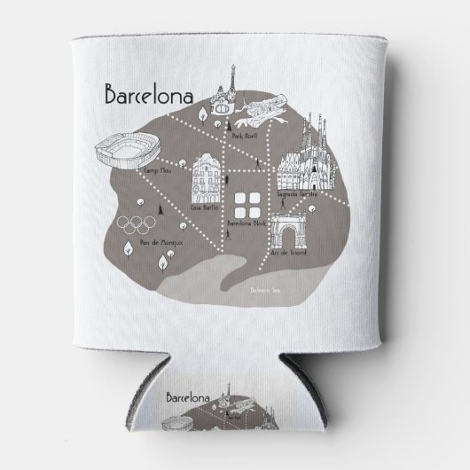 Barcelona Poster grijs Blikjeskoeler (Voorkant)