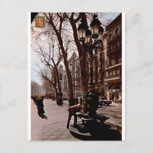 Barcelona Rambla Canaletas Vintage Straatzicht Briefkaart