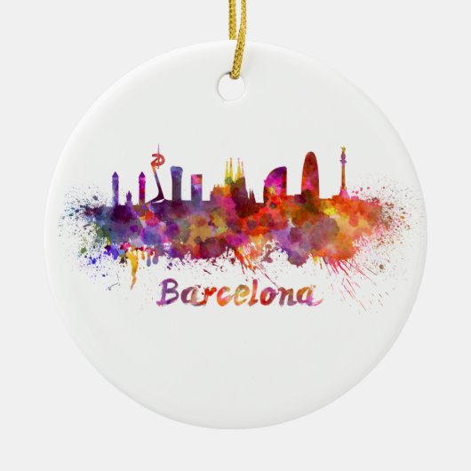 Barcelona skyline in watercolor keramisch ornament (Voorkant)