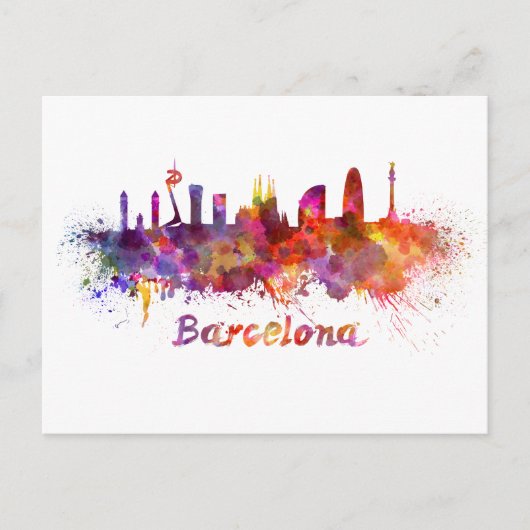 Barcelona-skyline in waterverf briefkaart (Voorkant)