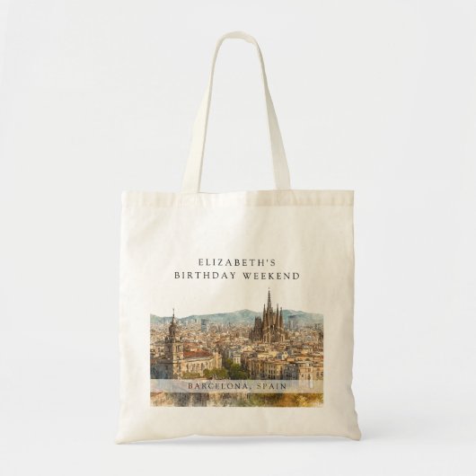 Barcelona Skyline Watercolor Birthday Weekend Tote Bag (Voorkant)