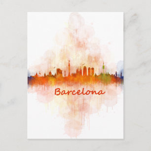 Barcelona Skyline waterverf v04 Briefkaart