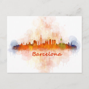 Barcelona Skyline waterverf v04 Briefkaart