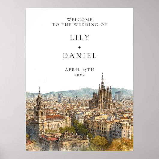Barcelona Skyline Wedding Welcome Sign Poster (Voorkant)