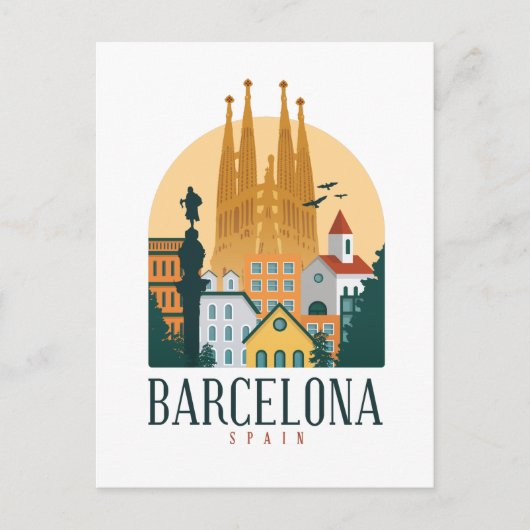Barcelona Spain Skyline Briefkaart (Voorkant)