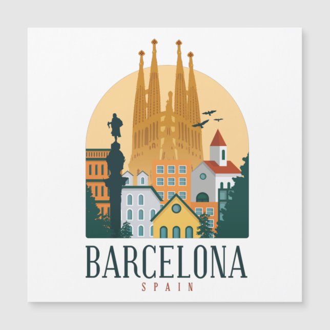 Barcelona Spain Skyline  Magnetic Kaart (Voorkant)