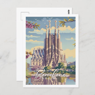 Barcelona Spanje Beroemde Vintage Reisplaats Briefkaart