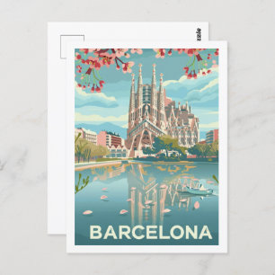 Barcelona Spanje Beroemde Vintage Reisplaats Briefkaart