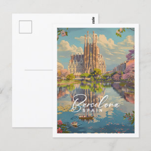Barcelona Spanje Beroemde Vintage Reisplaats Briefkaart
