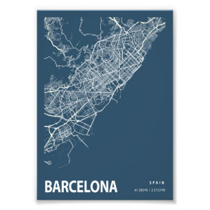 Barcelona - Spanje blauwdruk van de stadskaart Foto Afdruk