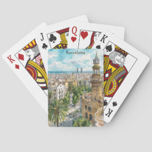Barcelona Spanje Catalonië Stadsgezicht Olieverfsc Pokerkaarten