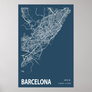 Barcelona Spanje City Map Line Art Blue Print